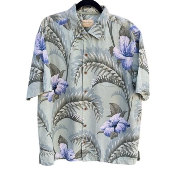 Tommy Bahama Silk Mens Hawaiian Shirt Hibiscus Floral Palm Short Sleeve Tropical - Picture 1 of 12